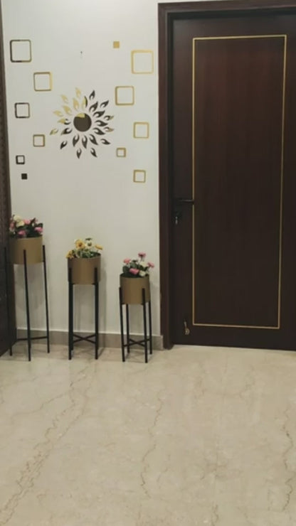 3D Wall Mirror Sticker Sun flame Gold
